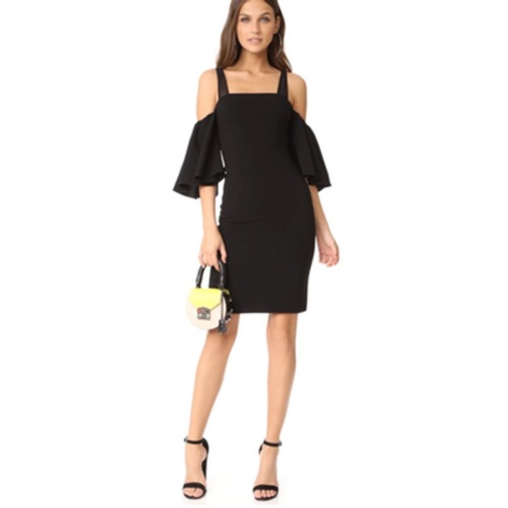 Cinq a Sept Dress Womens 2 Black Cold Shoulder Bell‎ Sleeve Sheath Cocktail LBD